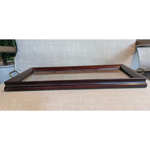Vintage Wood Framed Lace Between Glass Serving Tray Handles Rectangle 9.5" x 15" - Picture 5 of 8